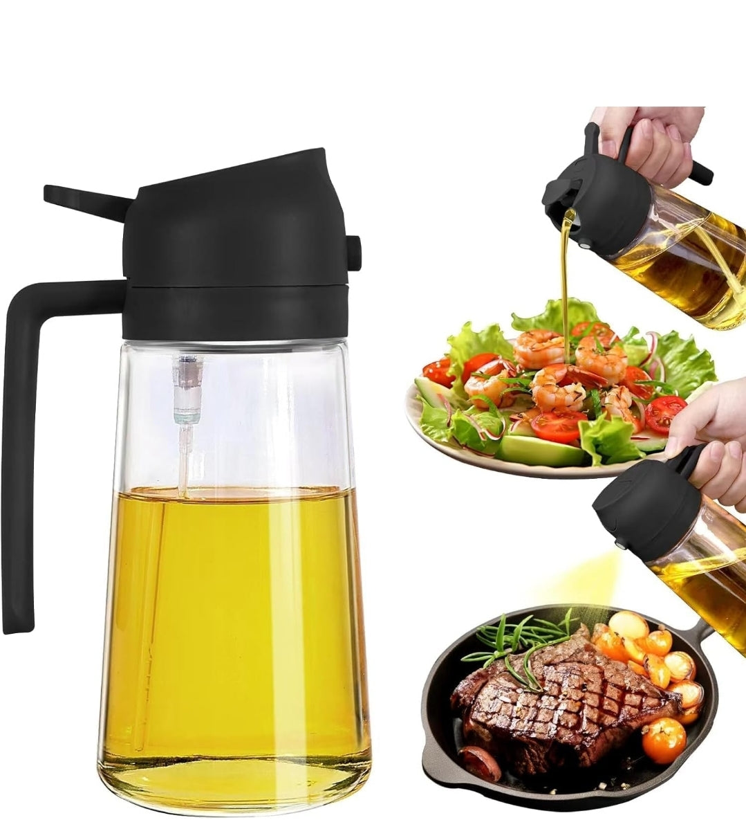 16oz Olive Oil Dispenser Bottle for Kitchen - 2 in 1 Oil Dispenser and Oil Sprayer for Cooking, Air Fryer, Salad, 470ml Olive Oil Sprayer Black.