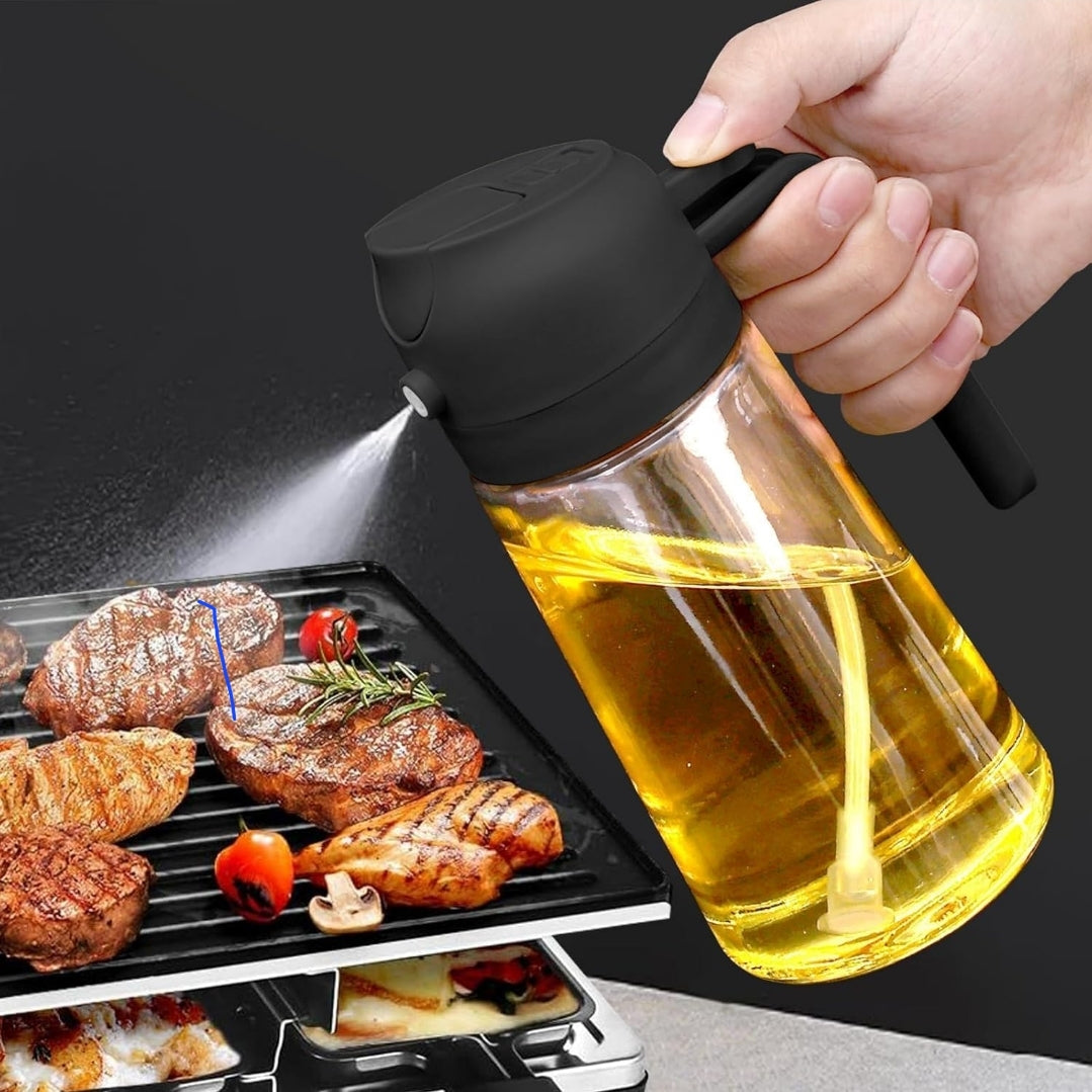 16oz Olive Oil Dispenser Bottle for Kitchen - 2 in 1 Oil Dispenser and Oil Sprayer for Cooking, Air Fryer, Salad, 470ml Olive Oil Sprayer Black.