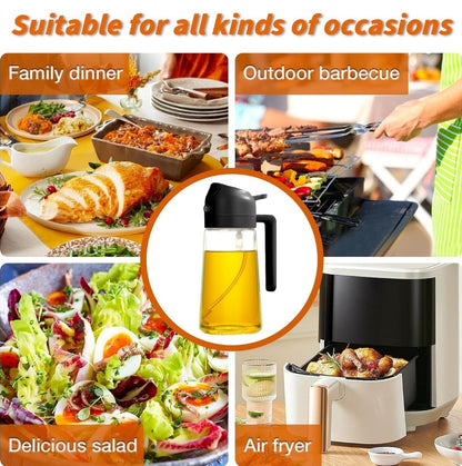 16oz Olive Oil Dispenser Bottle for Kitchen - 2 in 1 Oil Dispenser and Oil Sprayer for Cooking, Air Fryer, Salad, 470ml Olive Oil Sprayer Black.