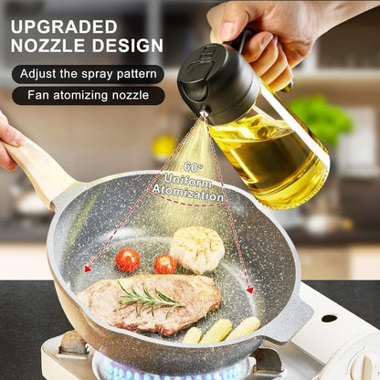 16oz Olive Oil Dispenser Bottle for Kitchen - 2 in 1 Oil Dispenser and Oil Sprayer for Cooking, Air Fryer, Salad, 470ml Olive Oil Sprayer Black.